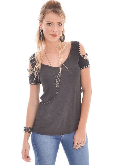 blusa ombro vazado manga curta marrom