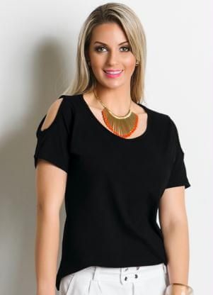 blusa ombro vazado manga curta preta
