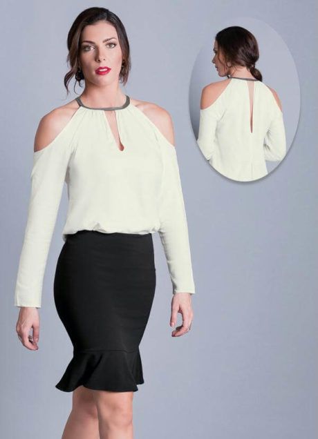 blusa ombro vazado manga longa branca