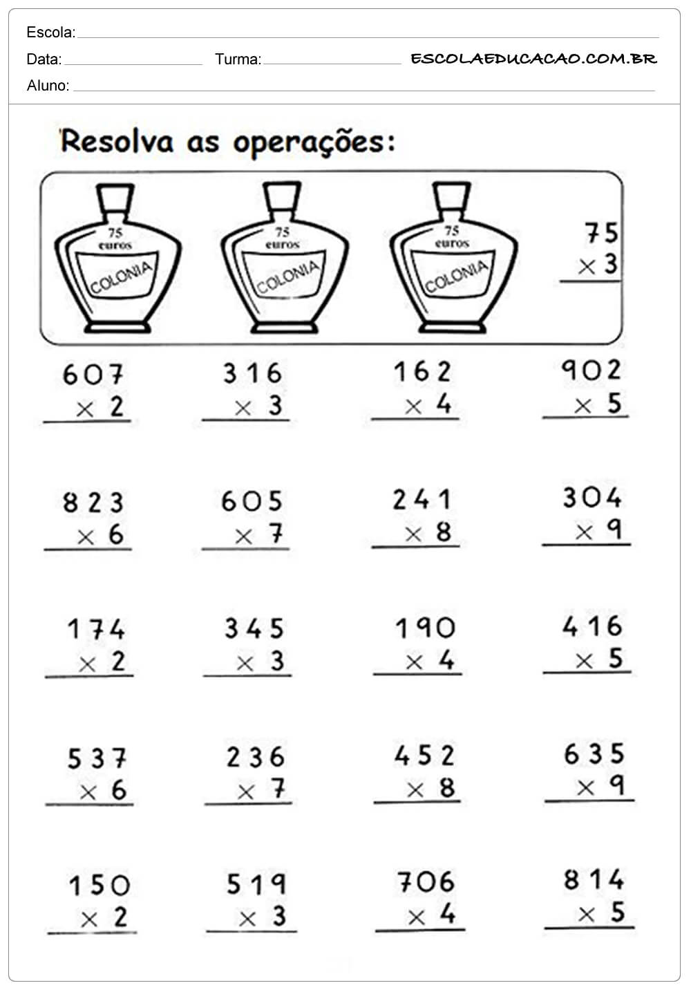 Atividades De MultiplicaÇÃo Para Imprimir Para Alunos