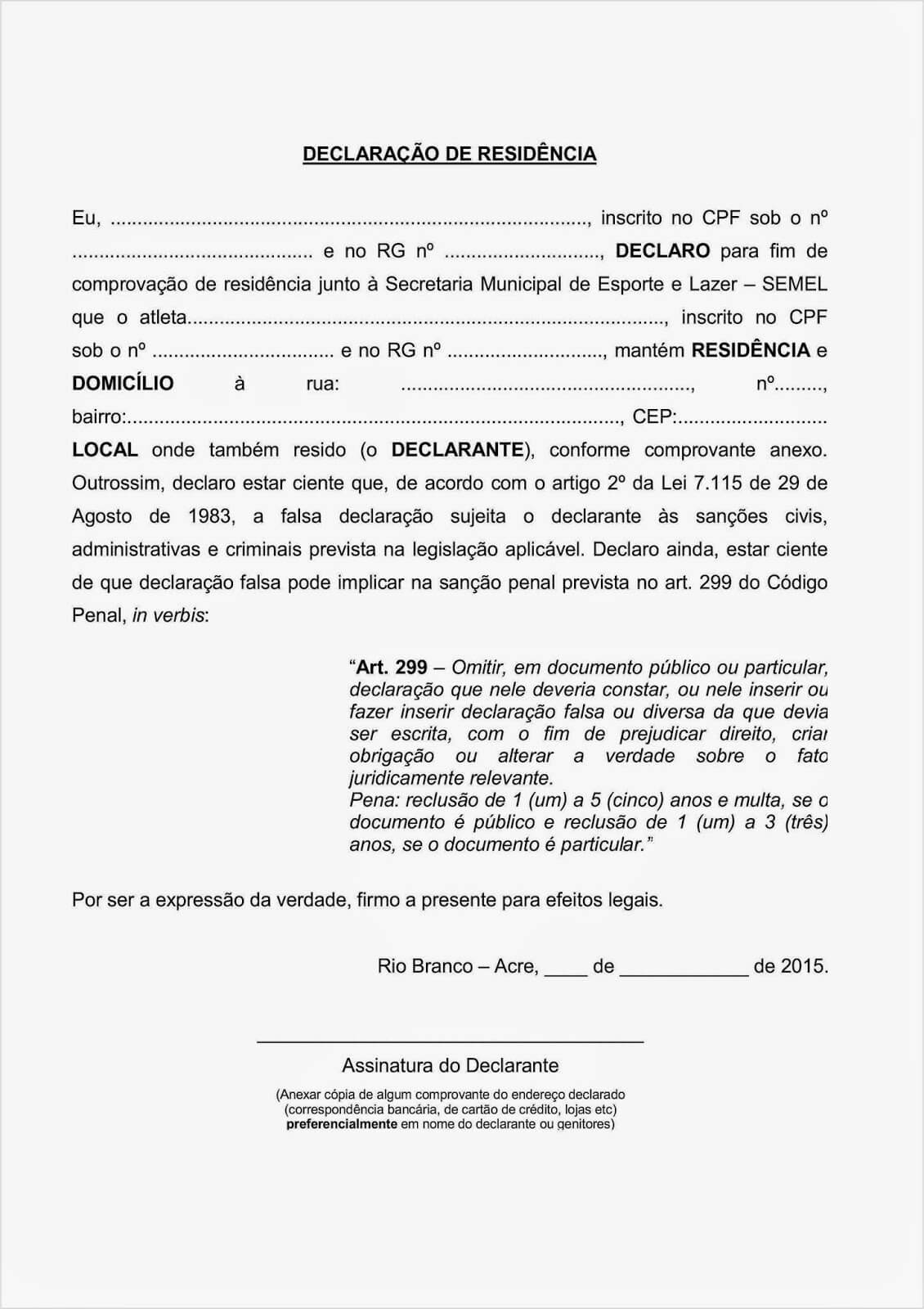 Modelos de declara o de resid ncia para diversas finalidades